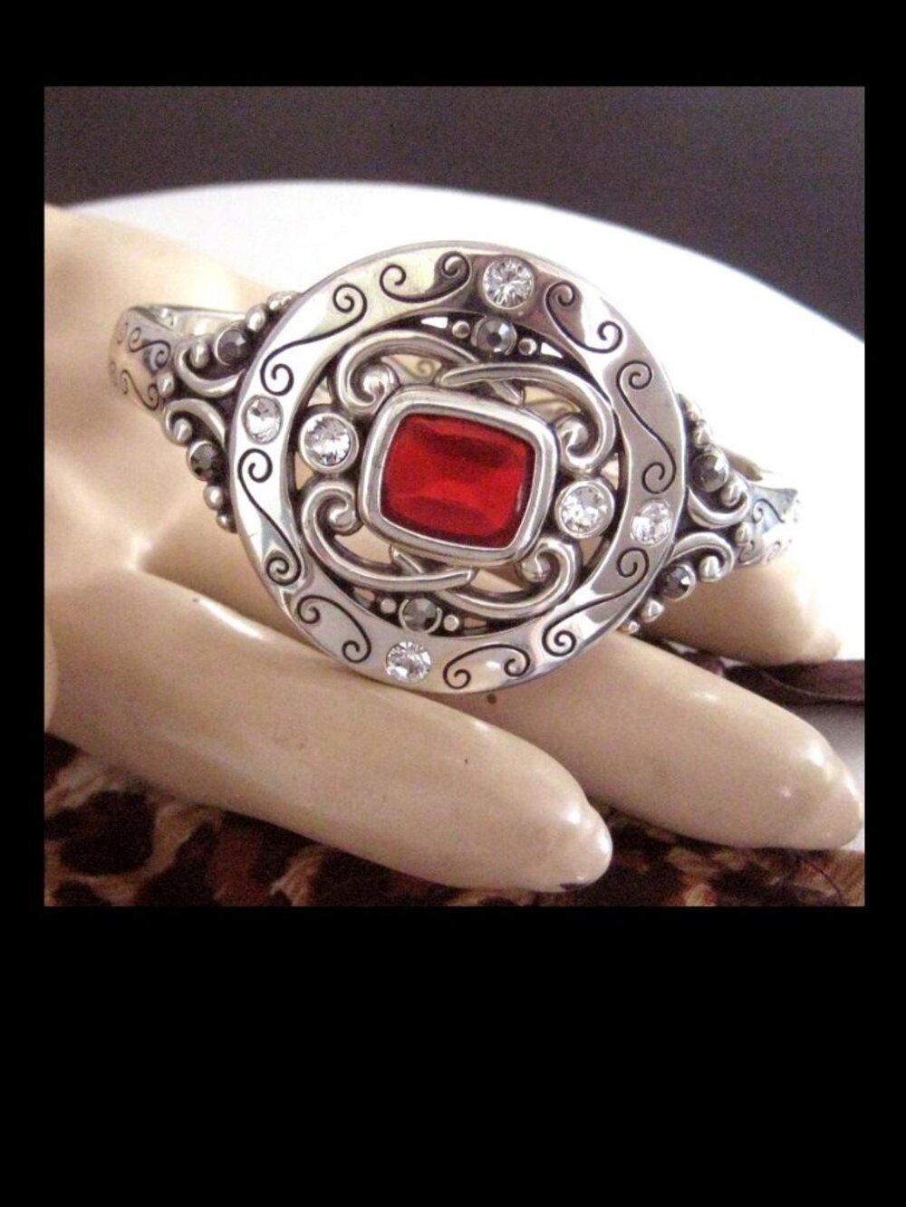 Brighton Bangle Bracelet Azure hinged Red & Crystals silver plated Stunning!